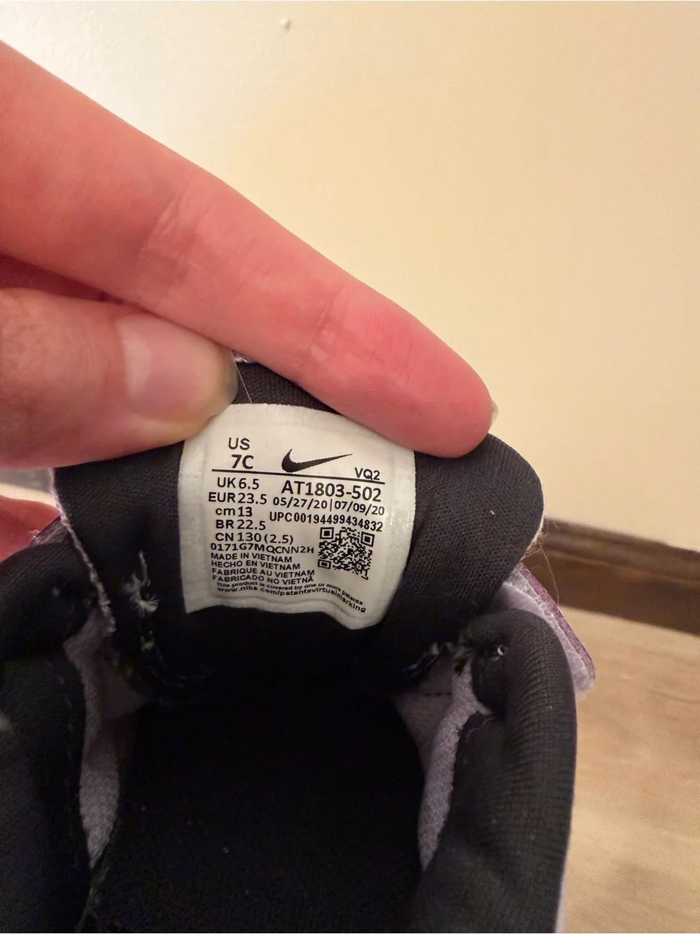 Nike Kids' Lavender Velcro Sneakers with Black Swoosh